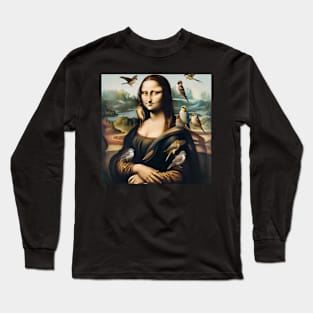 Avian Elegance Tee: Mona Lisa Parody for National Bird Day Long Sleeve T-Shirt